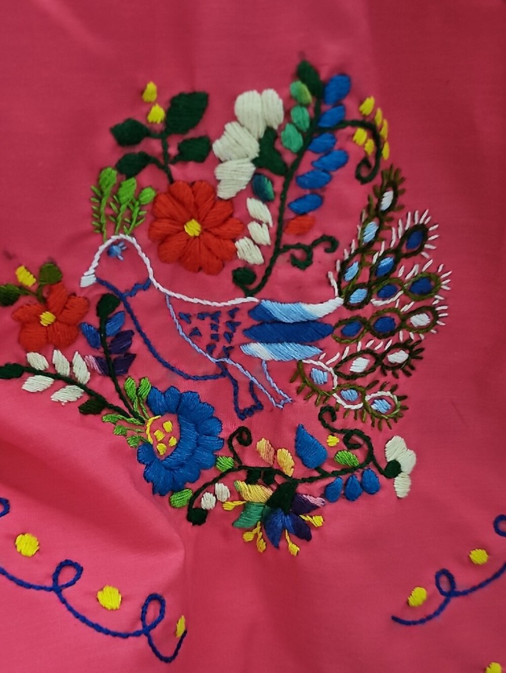 Hand-Embroidered Girl's Pink Mexican Dress - Picture 5 of 8